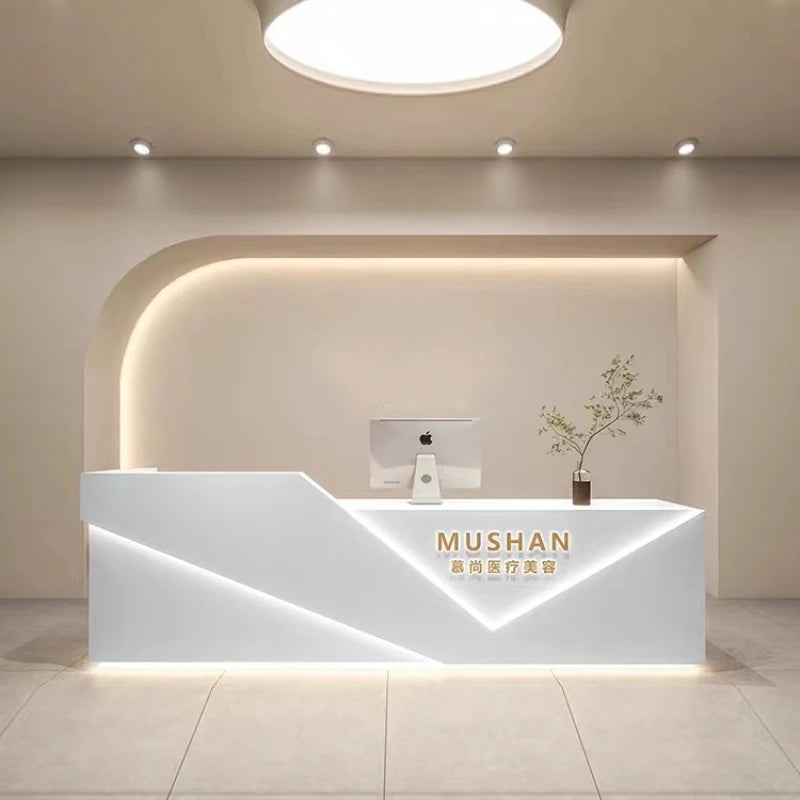 Minimalist Wooden Reception Table for Cosmetics—Luxurious Cash Counter
