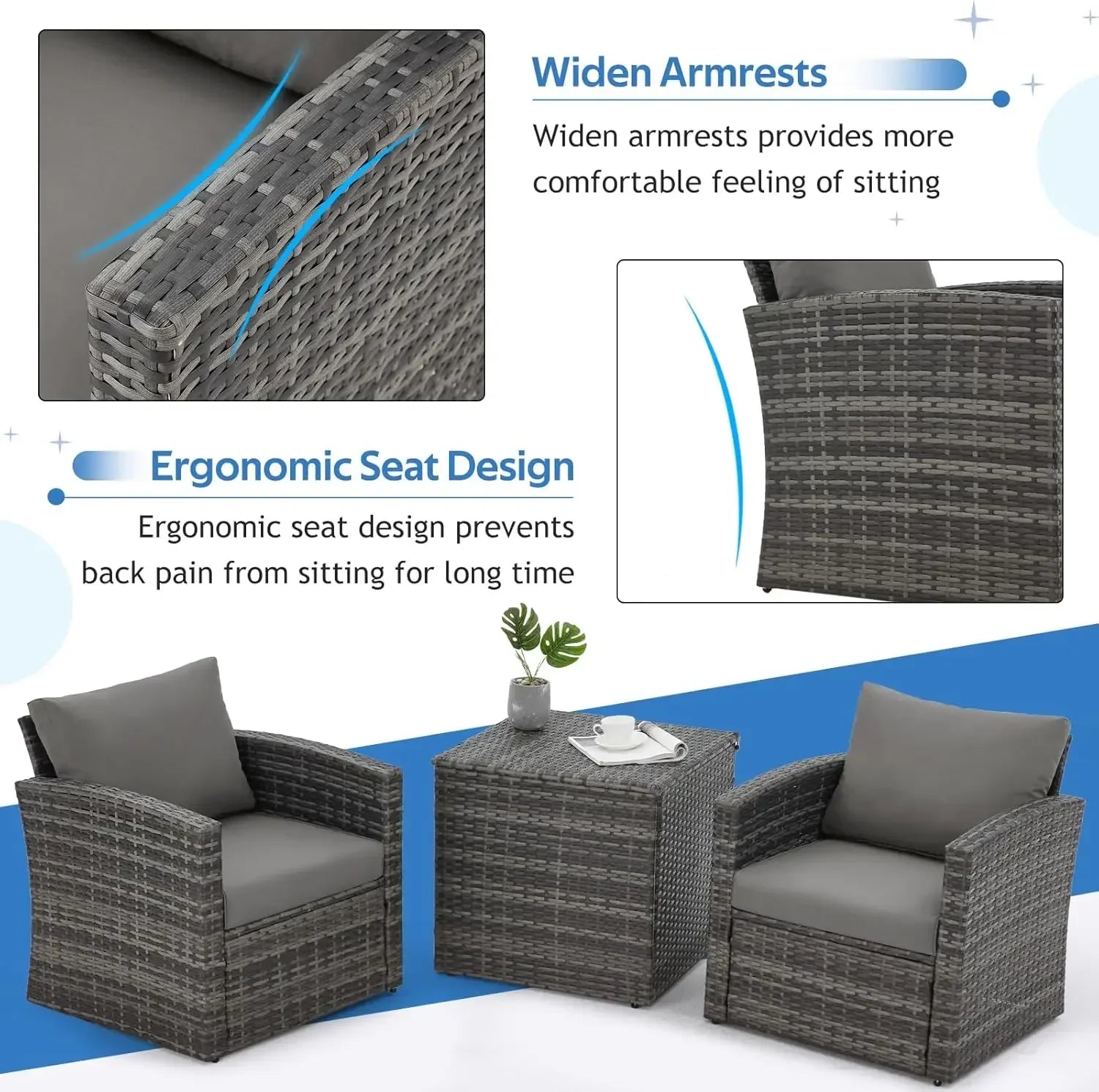 7-Piece Outdoor Patio Furniture Set with Two Storage Boxes, All-Weather PE Wicker Sectional Conversation Set.