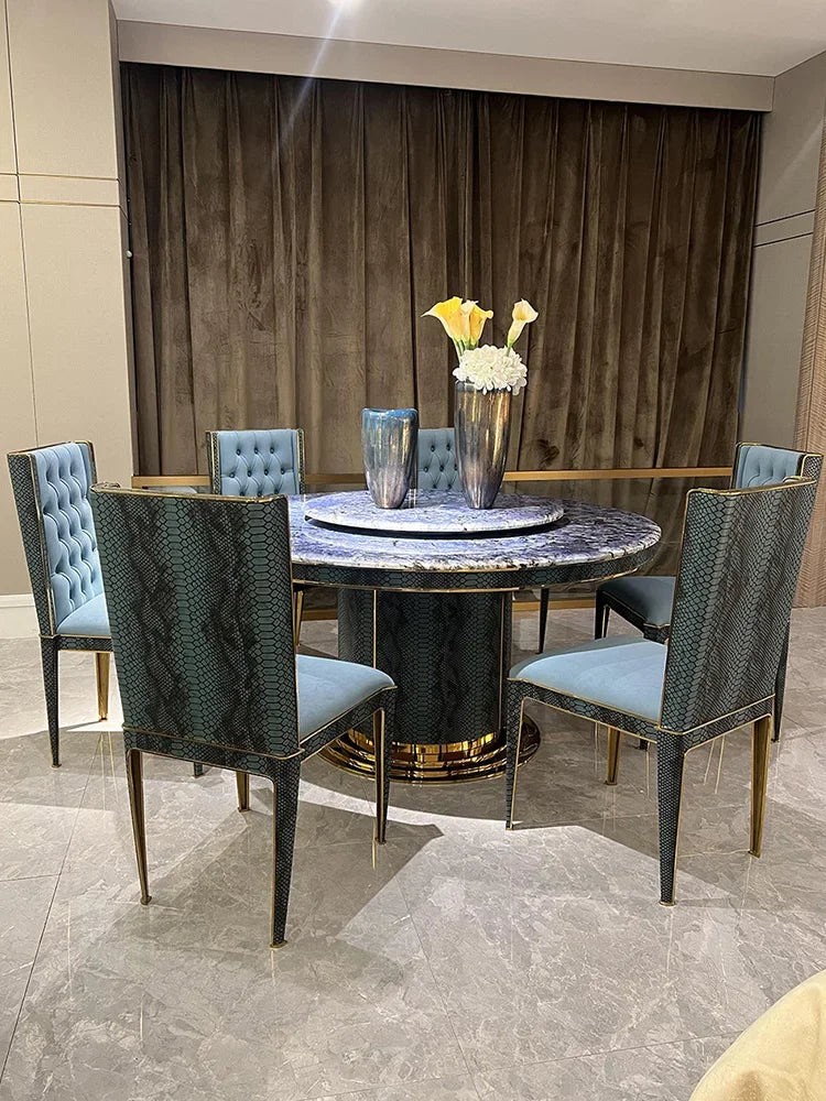 Italian light luxury marble table high-end natural luxury stone round table and chair combination