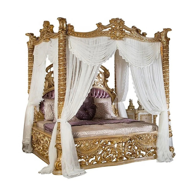 French Palace Bed – Luxury European Solid Wood, Carved, 1.8m Large, Villa and Wedding Use