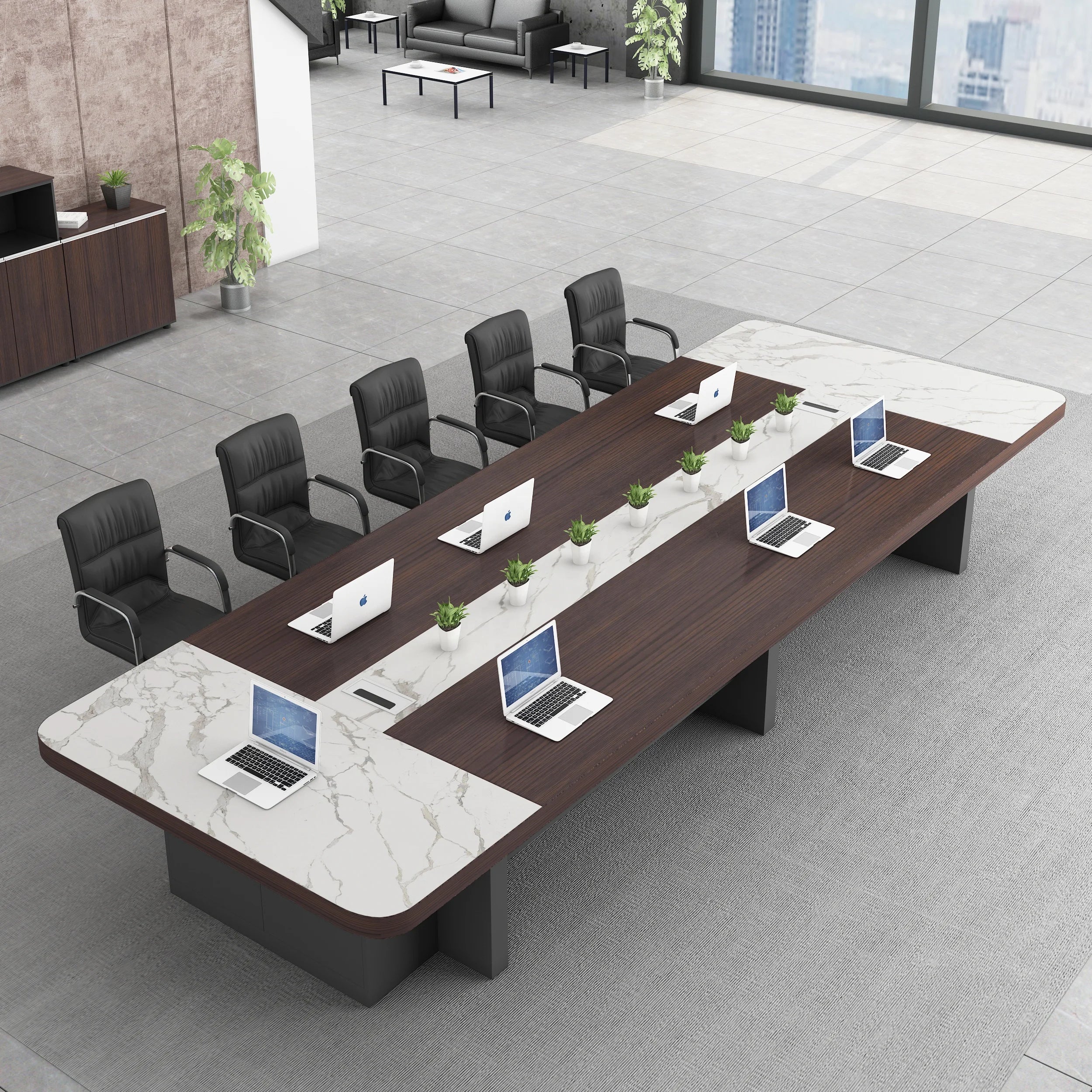 Customized modern meeting table for 8 to 10 people, perfect for training rooms and executive conferences.