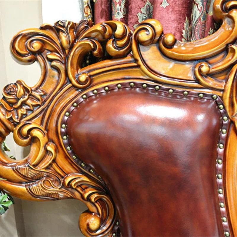 European Luxury Leather Bed - 1.8m Double Bed, Solid Wood Carved for American Villa
