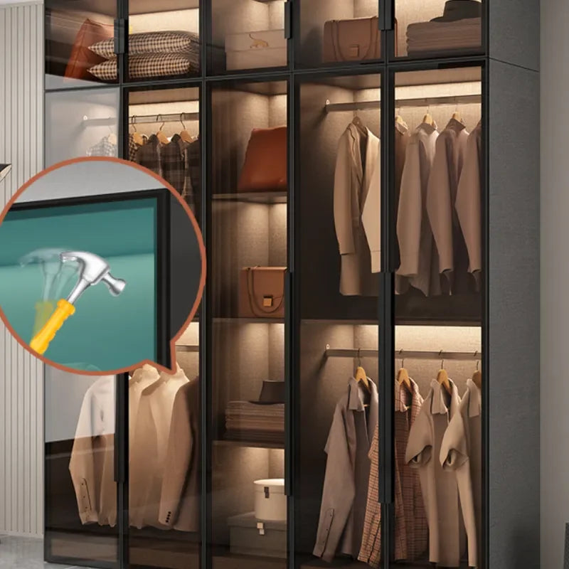 Black Luxury Glass Wardrobe – Hanger Organizer for Bedroom Storage