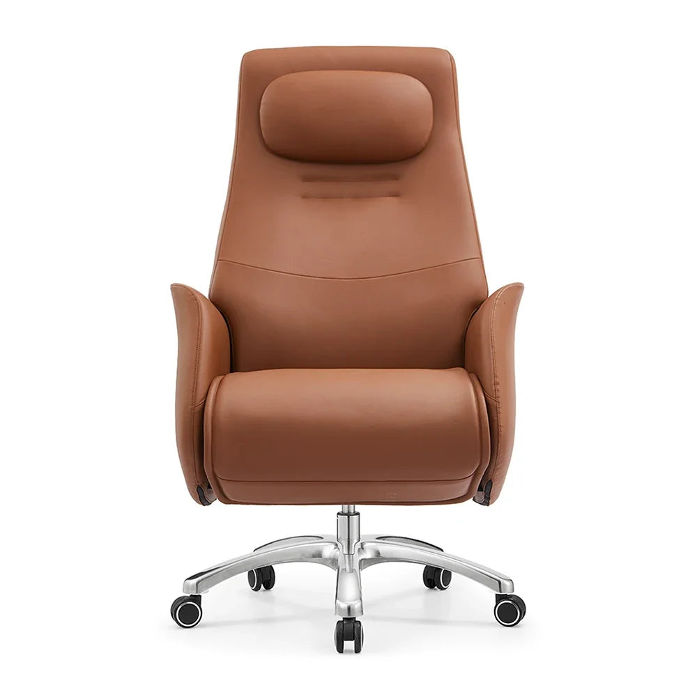 Luxury Electric Reclining Leather Boss Office Chair with Wooden Base.