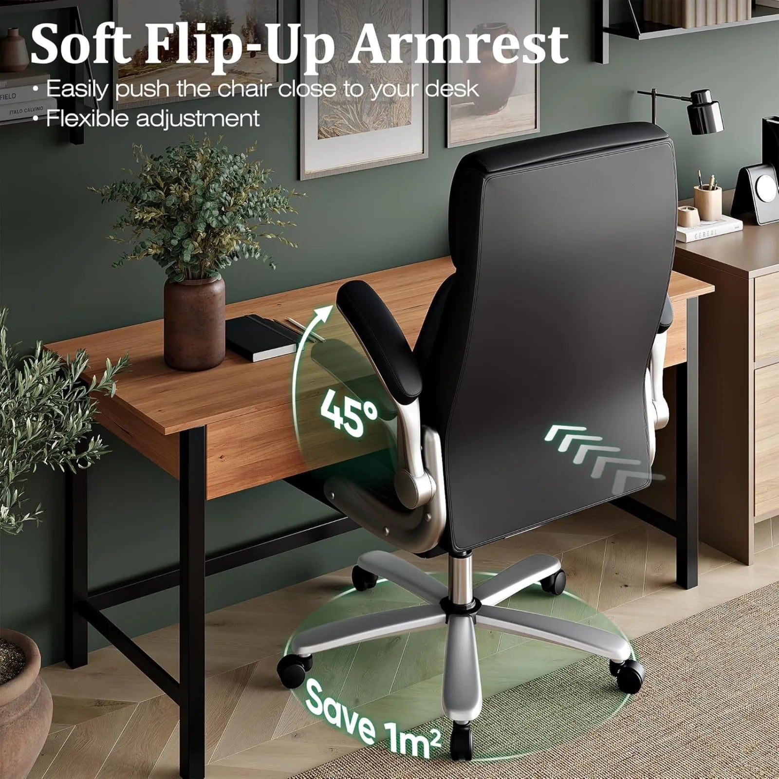 US Ergonomic Office Chair, 300LBS Big and Tall Executive Leather Chair with PU Leather,Adjustable Lumbar Support,