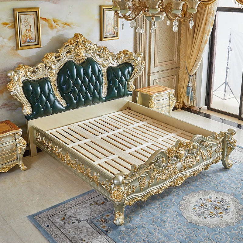 European-style solid wood bed for luxury villas. Features a spacious two-meter design ideal for master bedrooms