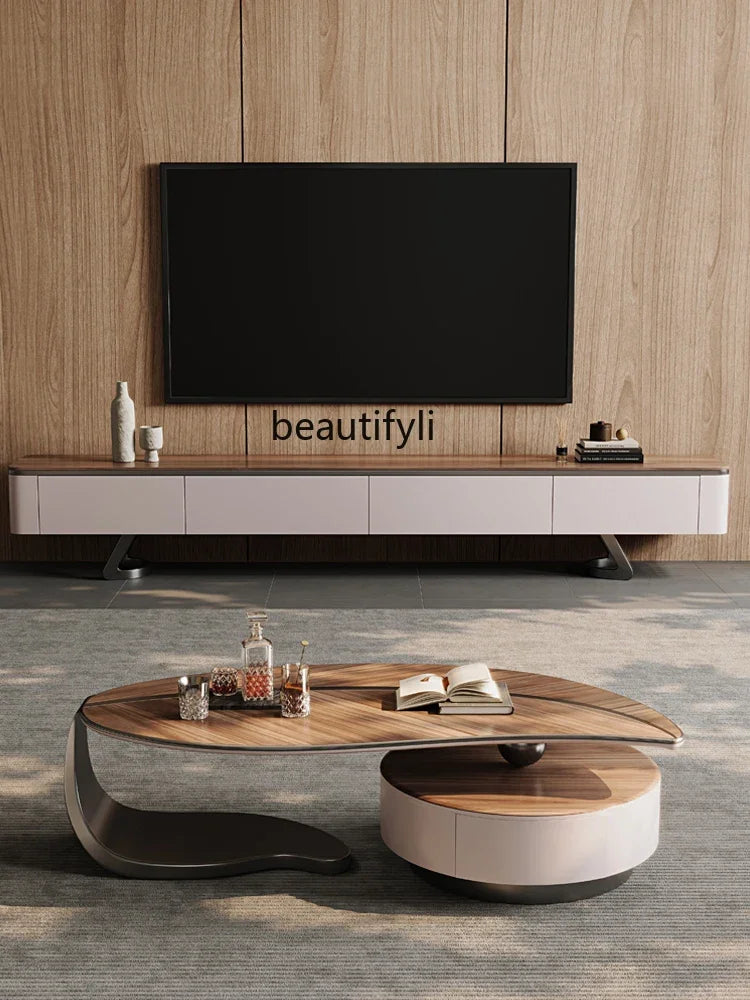 Light Luxury Solid Wood Coffee Table TV Cabinet Combination Creative Strange Shape Small Apartment Living Room Coffee Table