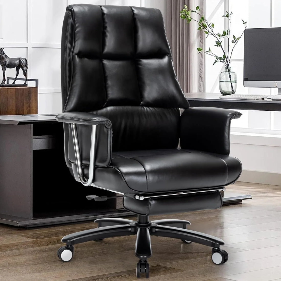 US Executive Office Chair, Big and Tall PU Leather Office Chair with Wide Seat Ergonomic Computer Desk Chair with Footrest