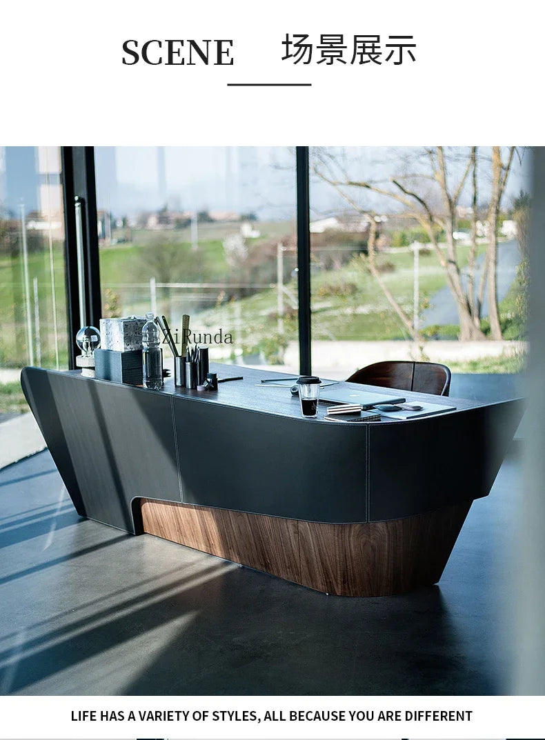 Italian light luxury desk hard leather high-end desk computer desk
