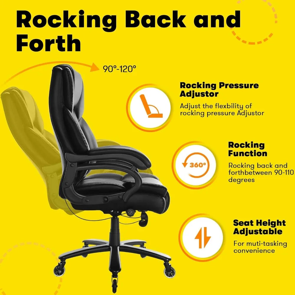 High Office Chair, 500 Lbs, Adjustable Lumbar Support, Silent Rubber Wheels, Heavy Duty Metal Base, Executive Chair