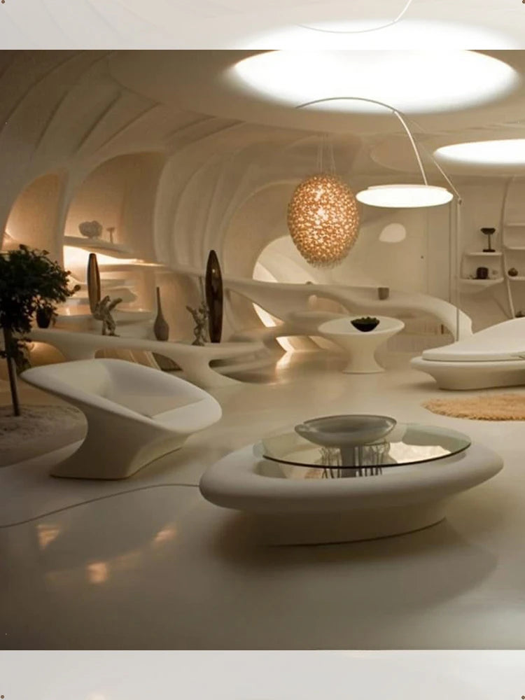 Technology sofa, 4-seater, cream style curved sofa, creative irregular multi seater sofa combination, high-end feeling