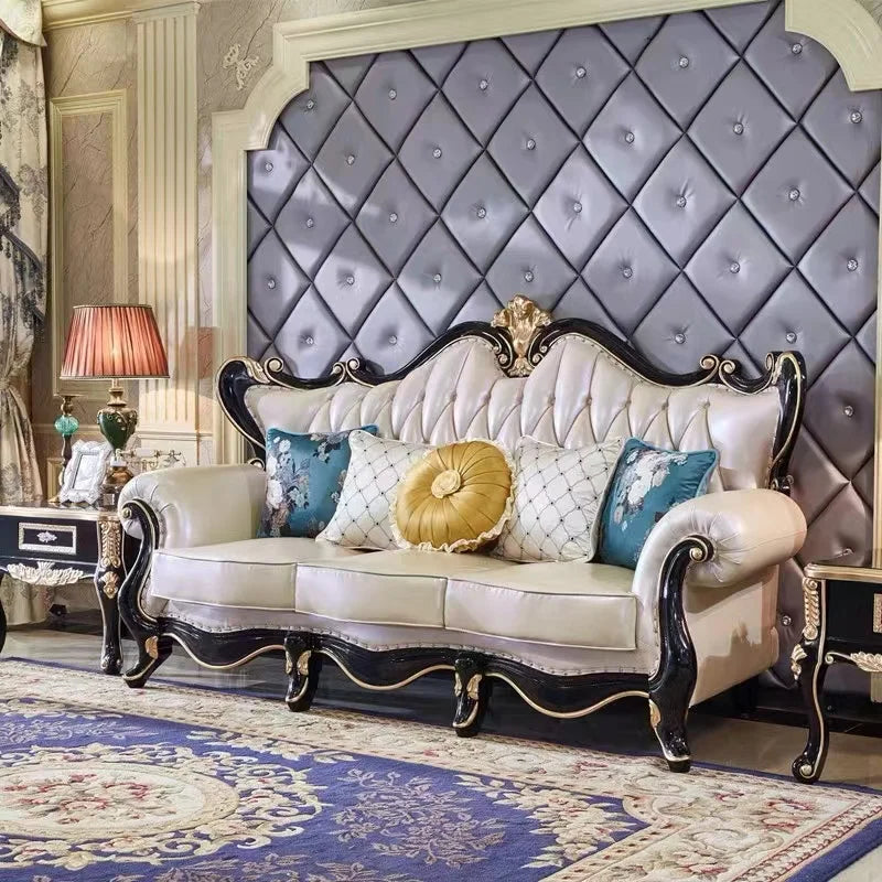 ProCARE High-end European Style Hand Carved Flower Sofa Living Room Sofa Luxury Furniture Sets