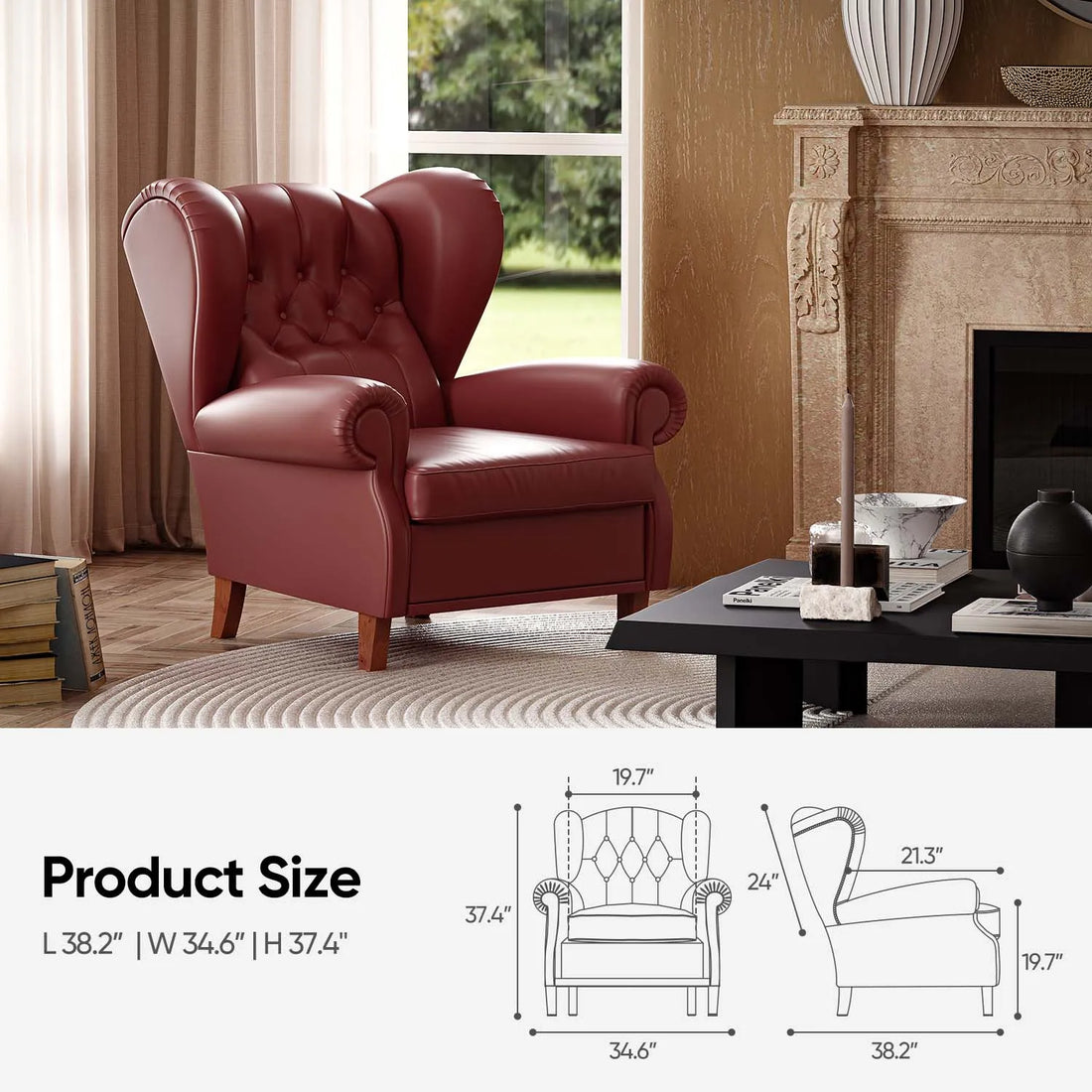 Modern Wind Red Armchair Leather Fabric for Living Room Reading Bedroom Accent Cigar Chairs Single Sofa