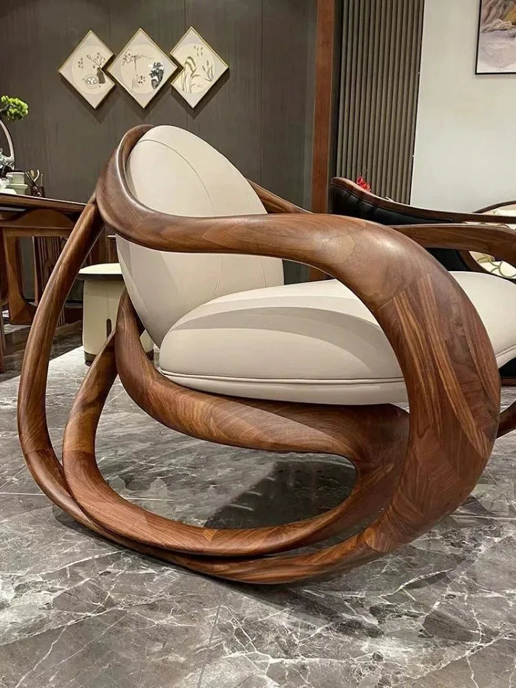 Leisure rocking chair, lounge chair, white wax wood solid wood sofa , balcony, bedroom, living room, leisure , villa