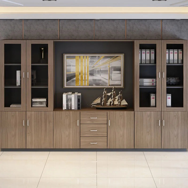 Compact filing cabinet with modern side shelves and drawers, Nordic-style office cupboard with doors, perfect for storage and living room furniture.