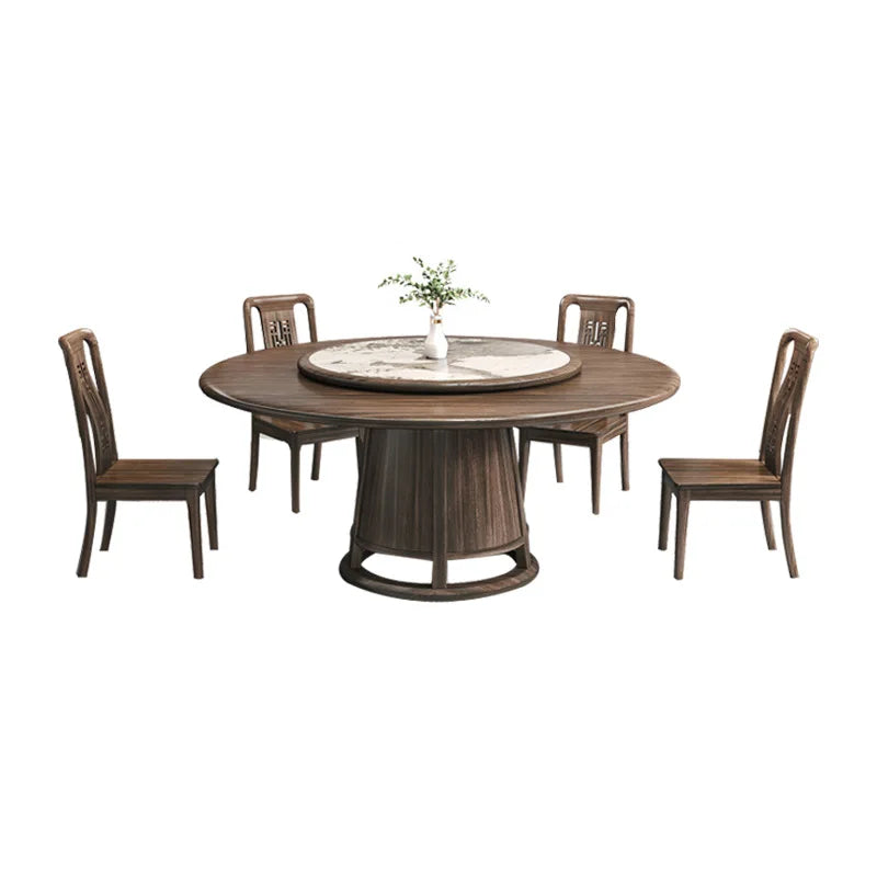 New ebony wood solid wood dining table with turntable dining table