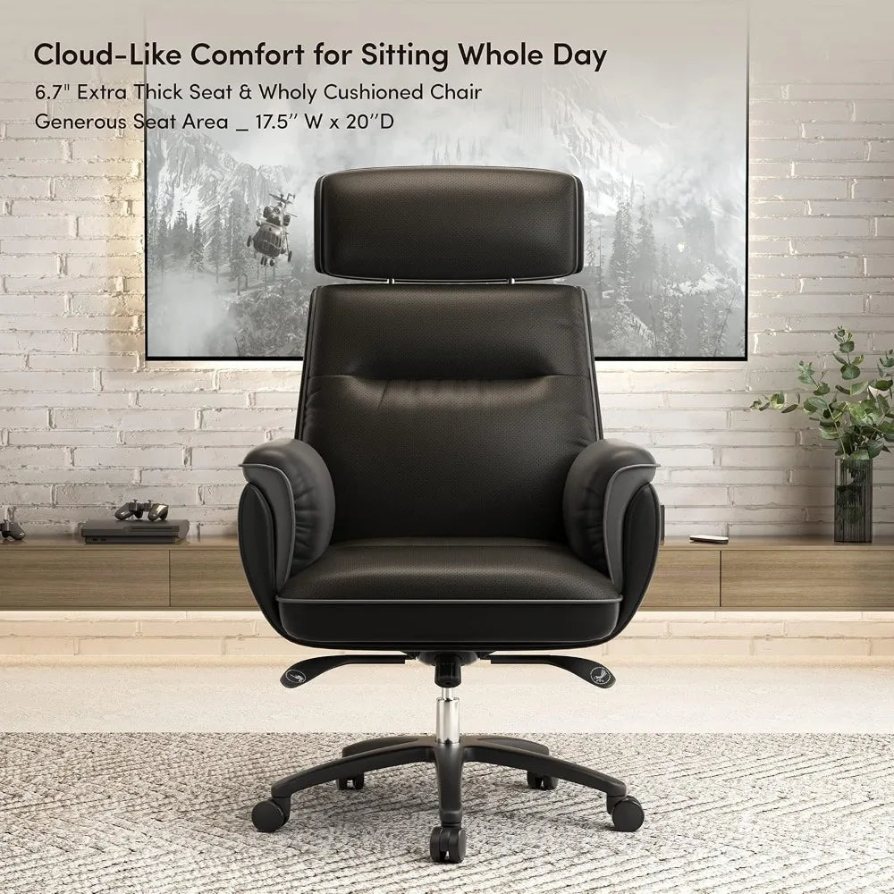 Office Chair, Microfiber Leather, Extra Wide Comfort with Liftable Headrest and Upholstered Armrests, Office Gaming Chair