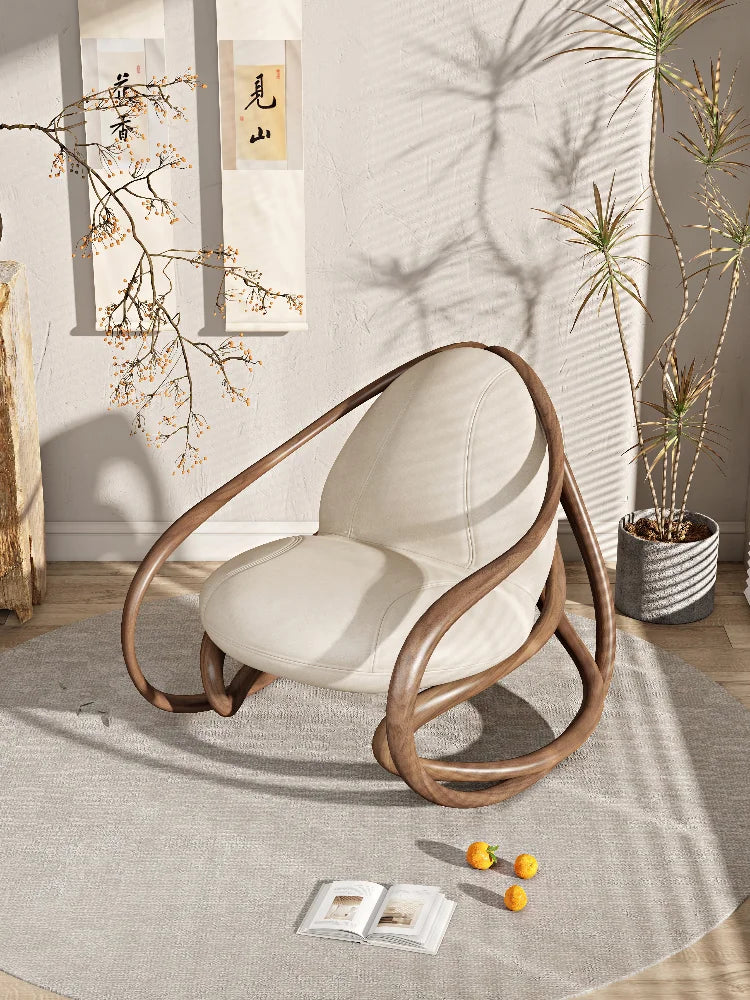 North American black walnut rocking chair living room new Chinese villa balcony home leisure recliner solid wood sofa