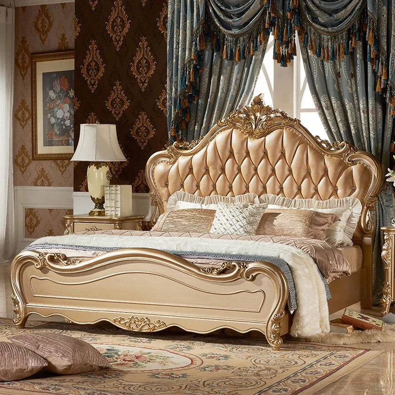 European-style 1.8-meter double bed in champagne gold, perfect for a luxurious master bedroom