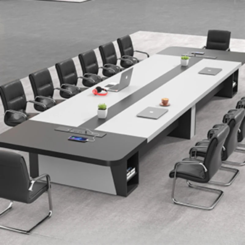 Executive Office Conference Desk: Height-Adjustable Design for Computers and Laptops.