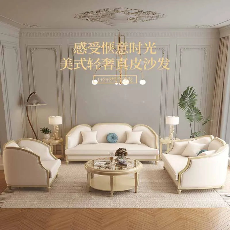 Luxury sofa, small and medium-sized living room, European high-end and grand villa, French leather sofa