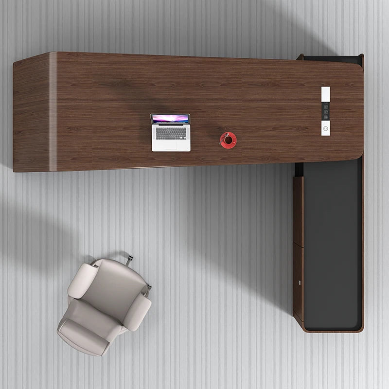 Modern High-End Desk in Solid Wood and Leather