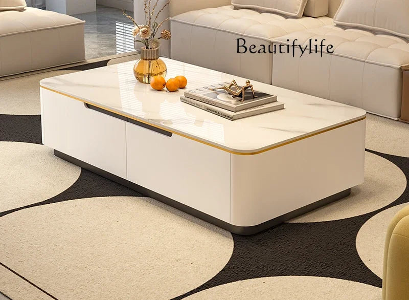 Rock slab rectangular coffee table light luxury small apartment modern simple cream style living room home