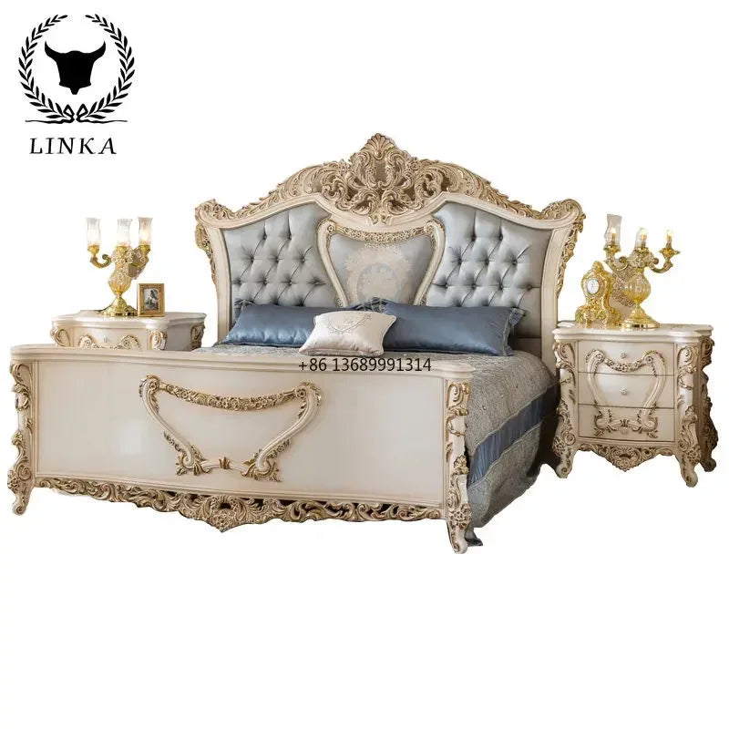 European-Style Custom-Made Solid Wood Upholstered Bed