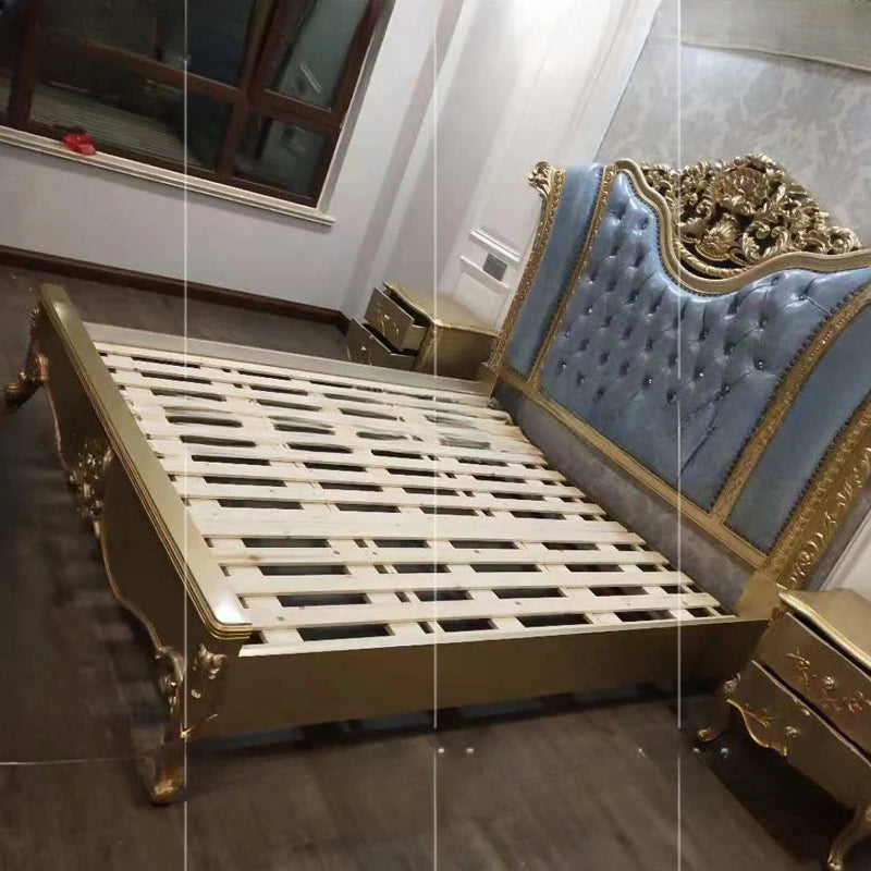 European Solid Wood Bed – 1.8m Carved Leather Wedding Bed