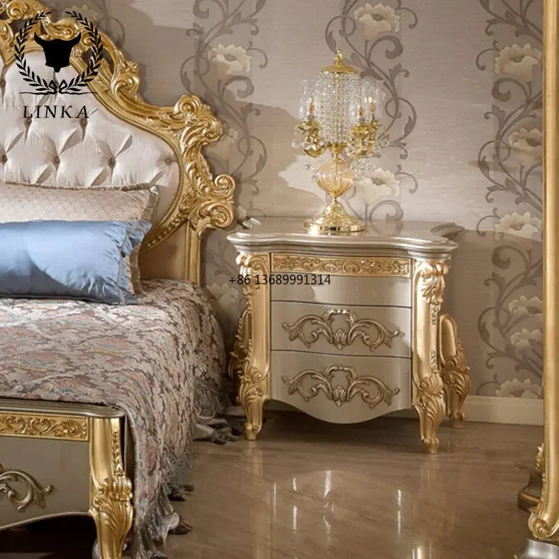 European Luxury Gold Foil Fabric Double Bed