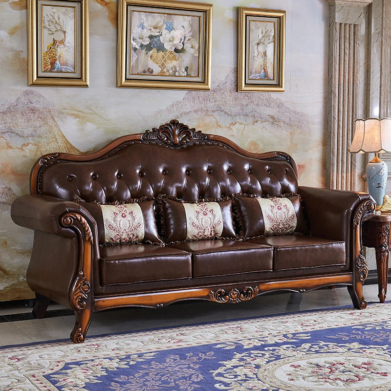 Europe High-Back Luxury Sofas – Soft Vintage Leather Sectional & Designer Puffs