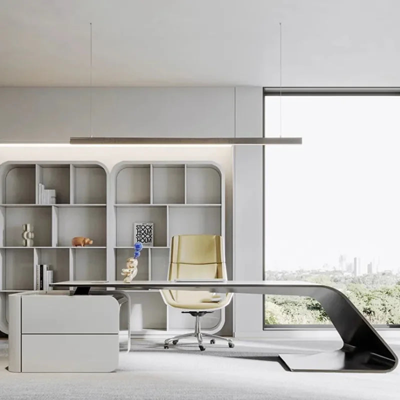 Luxury Executive Office Desk – European Style with Drawers and Shelf Organizers