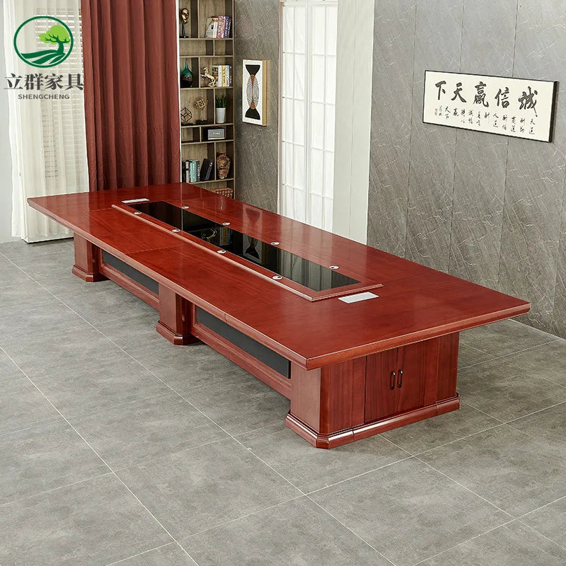 Large conference table long table New Chinese high-end fashion office multi-person conference table and chair combination