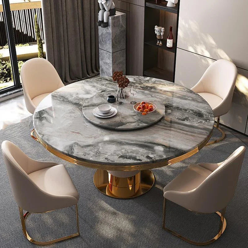 Dining Room Turnertable Delicate Texture Desk Top Round Shape For Kitchen 1.8meters Thick Marble Table With Runner Luxury Style