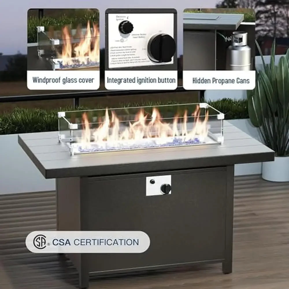 7-Seater Aluminum Patio Furniture Set with Fire Pit Table and Swivel Chairs, featuring Modern Design and Thick Cushions