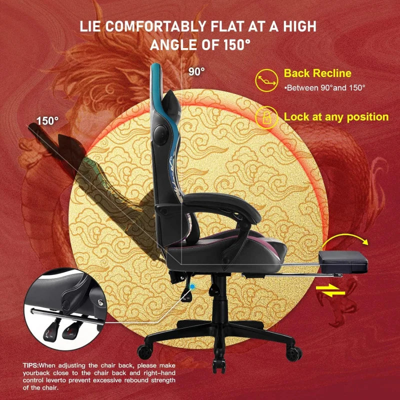 Gaming Chair with Bluetooth Speakers and Footrest,Dragon Series Video Game Chair,Heavy Duty Ergonomic Chair,Esports Gaming Chair