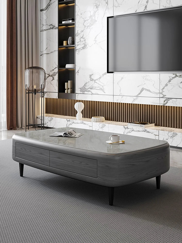 Slate high-end light luxury rectangular oval coffee table living room home high foot modern Italian style