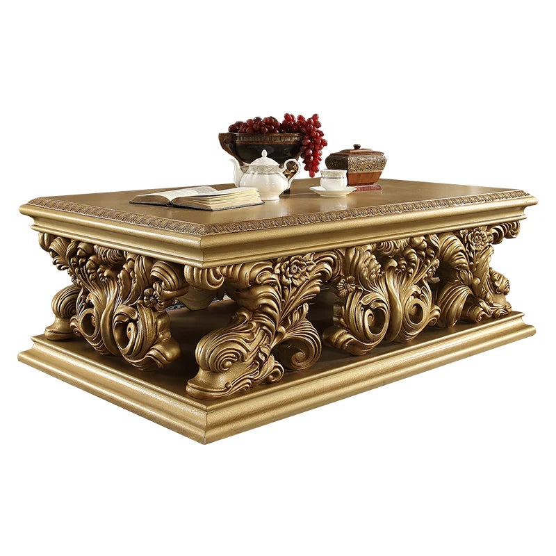 European style large living room sofa villa carved all solid wood sofa coffee table combination