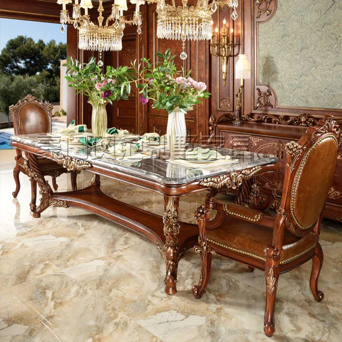 European Marble Noodle Table and Chair Set – French High-End Furniture