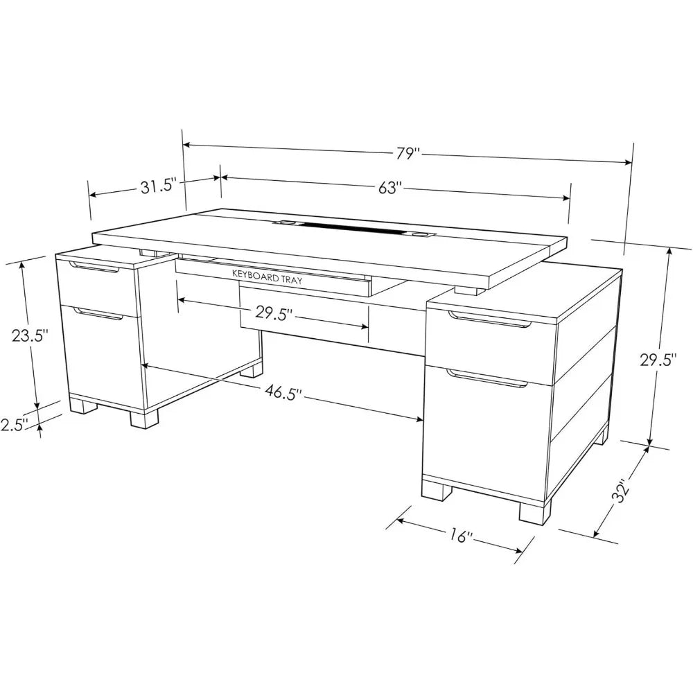 Modern Executive Desk 79" with Filing Cabinets ,Writing Desk with Storage Cabinet for Home Office,Living Room