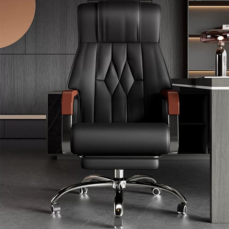 Adjustable Black Office Chair with Swivel, Leather Upholstery