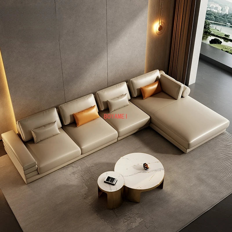 luxurious Italian style, extremely simple, sofa, living room, imperial concubine leather art sofa combination