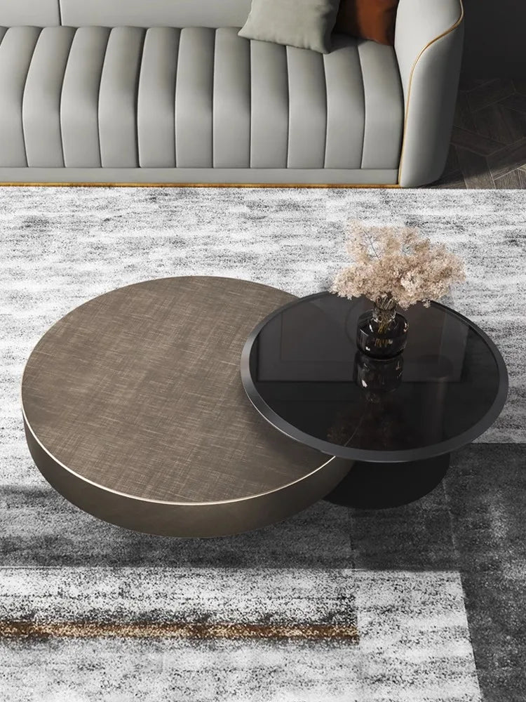 Italian Light Luxury Round Coffee Table – Minimalist Tempered Glass and Stainless Steel Design