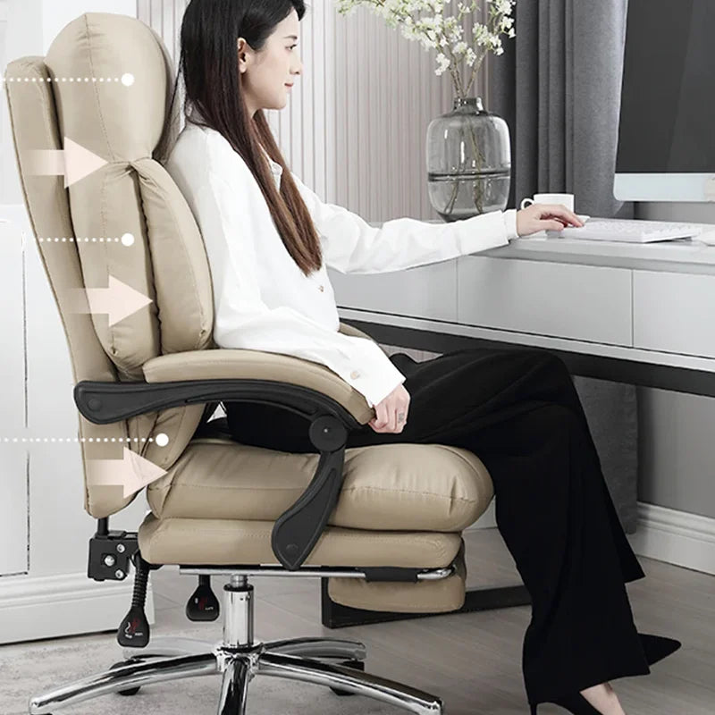 Luxury Designer Office Chair Leather Foorest Lean Back Boss Computer Office Chair Study Silla Escritorio Office Furniture LVOC