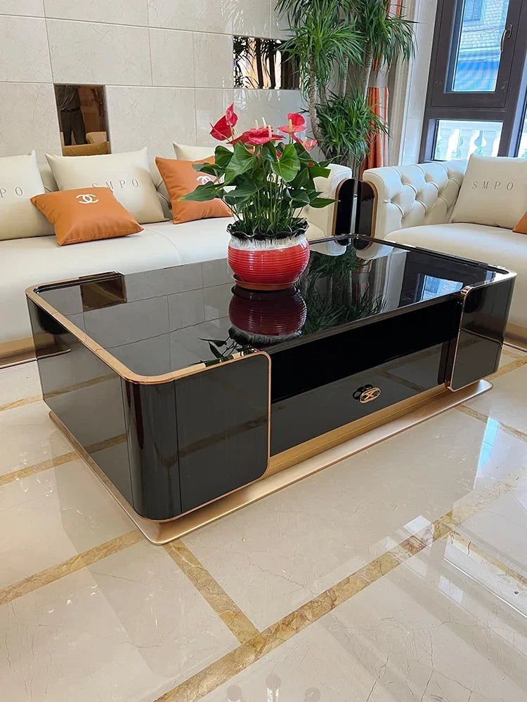 Italian luxury solid wood long tea table TV cabinet living room exquisite villa simple new furniture stainless steel lockers