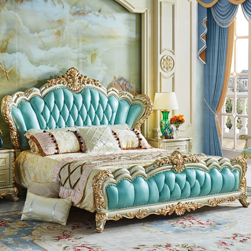 European Style Luxury King Size Bed Frame: Elegant Design with Queen Bed Frame and Nightstands for Modern Homes.