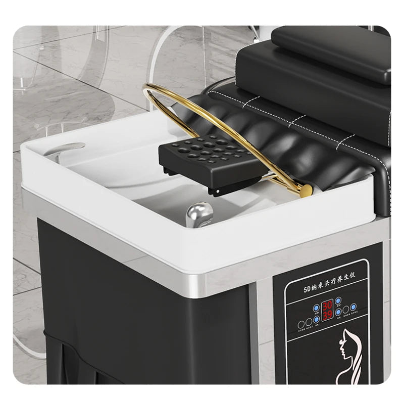 Chinese Spa Hair Wash Massage Chair – Luxury Hairdressing Washbasin, Shampoo Bed, and Styling Stretcher for Salons.