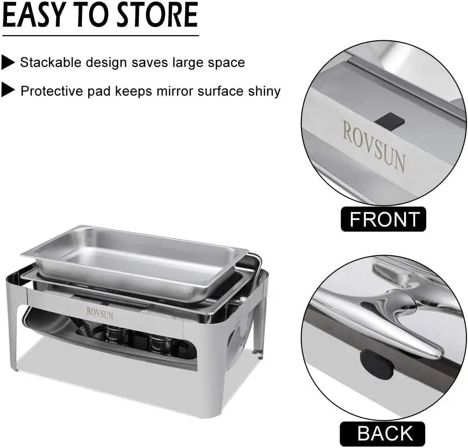 ROVSUN 3-Pack Roll Top Chafing Dish Buffet Set,9 Quart Full Size Pan Chafer, NSF Stainless Steel Rectangular Setfor Wedding