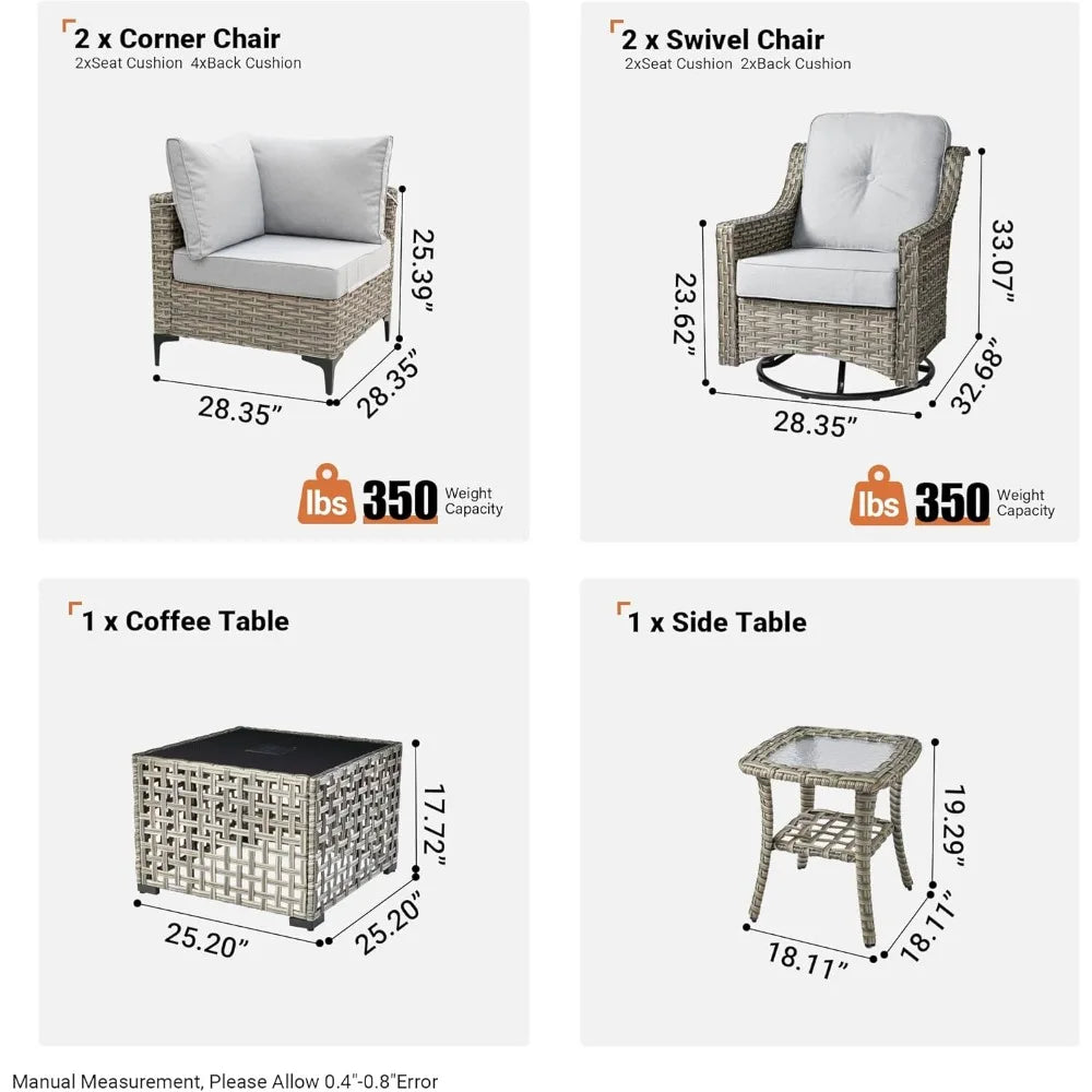 7-Piece Outdoor Patio Furniture Set: Modular Rattan Chairs, Sofa, and Coffee Table for Veranda, Balcony, or Poolside.