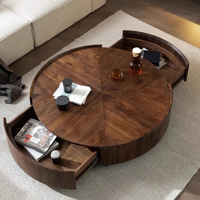 Nordic Solid Wood Coffee Table – Modern Round Design